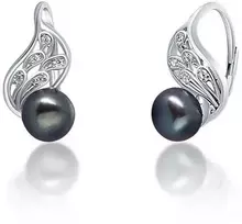 Jwl Luxury Pearls Prabangūs sidabriniai auskarai su tikru juodu perlu JL0674