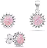 Brilio Silver Brilio Sidabrinis Jewelry set with zircons and pink opal SET231WP (pendant, earrings)