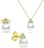 Brilio Silver Brilio Sidabrinis Gold-plated jewelry set with real pearls SET228Y (pakabukas, earrings)