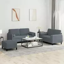 Sofa Sofos komplektas su pagalvėmis, 3 dalių, pilkas, aksomas