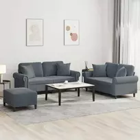 Sofa Sofos komplektas su pagalvėmis, 3 dalių, pilkas, aksomas