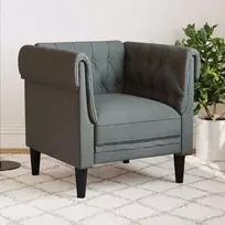 Fotelis Chesterfield krėslas, tamsiai pilkos spalvos, audinys