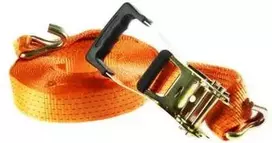 Staco Nordic Krovinio diržas 5000 kg - 50 mm x 9 m - oranžinis su reketu ir J formos kabliu - keliamoji galia 2500 kg