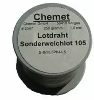Lydmetalis Bi55.5Pb44.5 1mm 250g žemos lydymosi temperatūros be fliuso Chemet