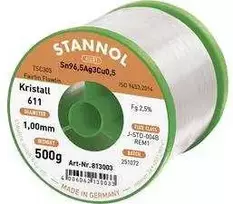 Lydmetalis Sn96.5/AG3/CU0.5 1.0mm 500g su fliusu Stannol