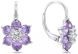 Brilio Silver Delicate sidabrinis earrings with violetinė zircons Flowers EA307WAM