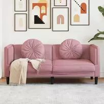 Dvivietė sofa su pagalvėlėmis, rožinės spalvos, aksomas