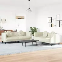Sofa Sofos komplektas su pagalvėmis, 2 dalių, kreminis, aksomas