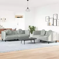 Sofa Sofos komplektas su pagalvėmis, 2 dalių, pilkas, aksomas