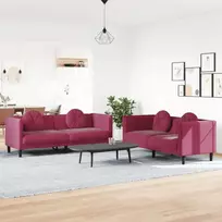 Sofa Sofos komplektas su pagalvėmis, 2 dalių, vyno, aksomas