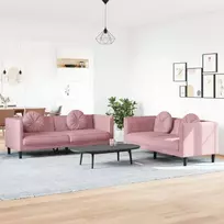 Sofa Sofos komplektas su pagalvėmis, 2 dalių, rožinis, aksomas