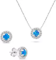 Brilio Silver Brilio Sidabrinis Sidabrinis papuošalų rinkinys su sintetiniais opalais SET225WB (pakabukas, auskarai)