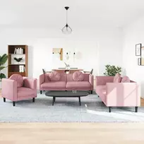 Sofa Sofos komplektas su pagalvėmis, 3 dalių, rožinis, aksomas