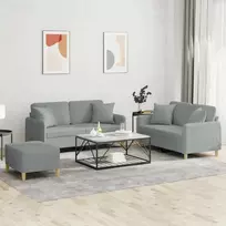 Sofa Sofos komplektas su pagalvėmis, 3 dalių, pilkas, audinys