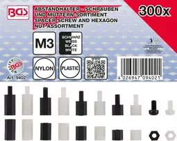 Bgs Technic Poveržlių movų ir Hex veržlių asortimentas | nailonas | 300 vnt. (9402)