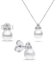 Brilio Silver Brilio Sidabrinis Sidabrinis jewelry set with real pearls SET228W (pakabukas, earrings)
