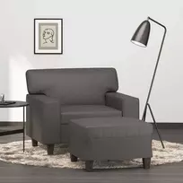Sofa Krėslas su pakoja, pilkos spalvos, 60cm, dirbtinė oda
