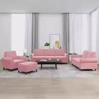 Sofa Sofos komplektas su pagalvėlėmis, 4 dalių, rožinis, aksomas