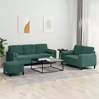 Sofa Sofos komplektas su pagalvėmis, 3 dalių, žalias, aksomas