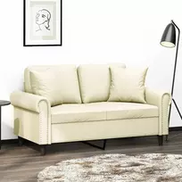 Dvivietė sofa su pagalvėlėmis, kreminė, 120cm, dirbtinė oda