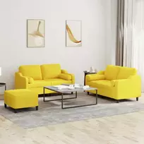 Sofa Sofos komplektas su pagalvėmis, 3 dalių, geltonas, audinys