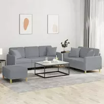 Sofa Sofos komplektas su pagalvėmis, 3 dalių, pilkas, audinys