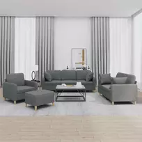 Sofa Sofos komplektas su pagalvėmis, 4 dalių, pilkas, audinys