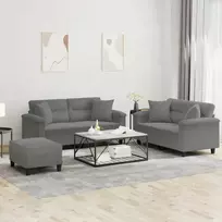 Sofa Sofos komplektas su pagalvėmis, 3 dalių, pilkas, audinys