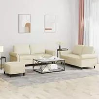 Sofa Sofos komplektas su pagalvėmis, 3 dalių, kreminis, dirbtinė oda