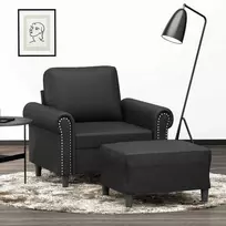 Sofa Krėslas su pakoja, juodos spalvos, 60cm, dirbtinė oda
