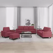 Sofa Sofos komplektas, 4 dalių, raudonojo vyno spalvos, audinys