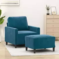 Sofa Krėslas su pakoja, mėlynos spalvos, 60cm, aksomas