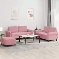Sofa Sofos komplektas su pagalvėlėmis, 3 dalių, rožinis, aksomas