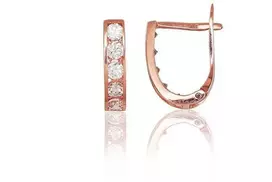 Auksiniai auskarai anglišku užsegimu, Raudonas Auksas, Cirkonai - 0.76 g. - 12 mm.