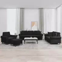 Sofa Sofos komplektas su pagalvėmis, 4 dalių, juodas, aksomas