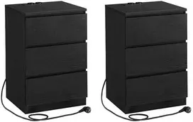 Songmics Vasagle 2 naktinių staliukų rinkinys 2 USB jungtys modernus juodmedžio juodos spalvos