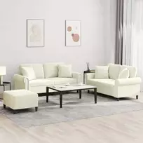 Sofa Sofos komplektas su pagalvėmis, 3 dalių, kreminis, aksomas