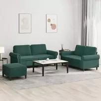 Sofa Sofos komplektas su pagalvėlėmis, 3 dalių, žalias, aksomas