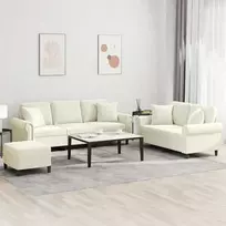 Sofa Sofos komplektas su pagalvėmis, 3 dalių, kreminis, aksomas