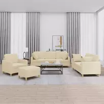 Sofa Sofos komplektas su pagalvėmis, 4 dalių, kreminis, audinys