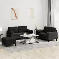 Sofa Sofos komplektas su pagalvėmis, 3 dalių, juodas, aksomas