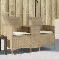 Dvivietė sodo sofa su staliuku ir pagalvėlėmis, smėlio spalvos