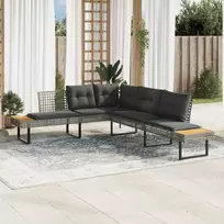 Sodo sofa su pagalvėlėmis, pilka, poliratanas/akacija, L formos