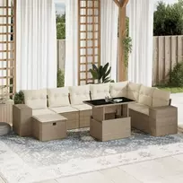 Sofa Sodo komplektas su pagalvėlėmis, 9 dalių, smėlio, poliratanas