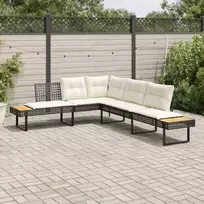 Sodo sofa su pagalvėlėmis, juoda, poliratanas/akacija, L formos