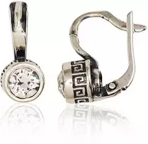 Sidabriniai auskarai anglišku užsegimu, Metalas: Sidabras, Praba: 925°, Akmuo: Cirkonai - 3.1 g. - 16 mm.