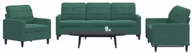 Sofa Sofos komplektas su pagalvėlėmis, 3 dalių, žalias, aksomas