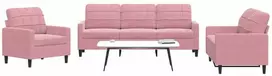 Sofa Sofos komplektas su pagalvėlėmis, 3 dalių, rožinis, aksomas