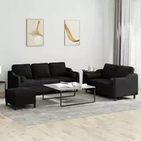 Sofa Sofos komplektas su pagalvėmis, 3 dalių, juodas, audinys
