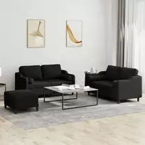 Sofa Sofos komplektas su pagalvėmis, 3 dalių, juodas, audinys